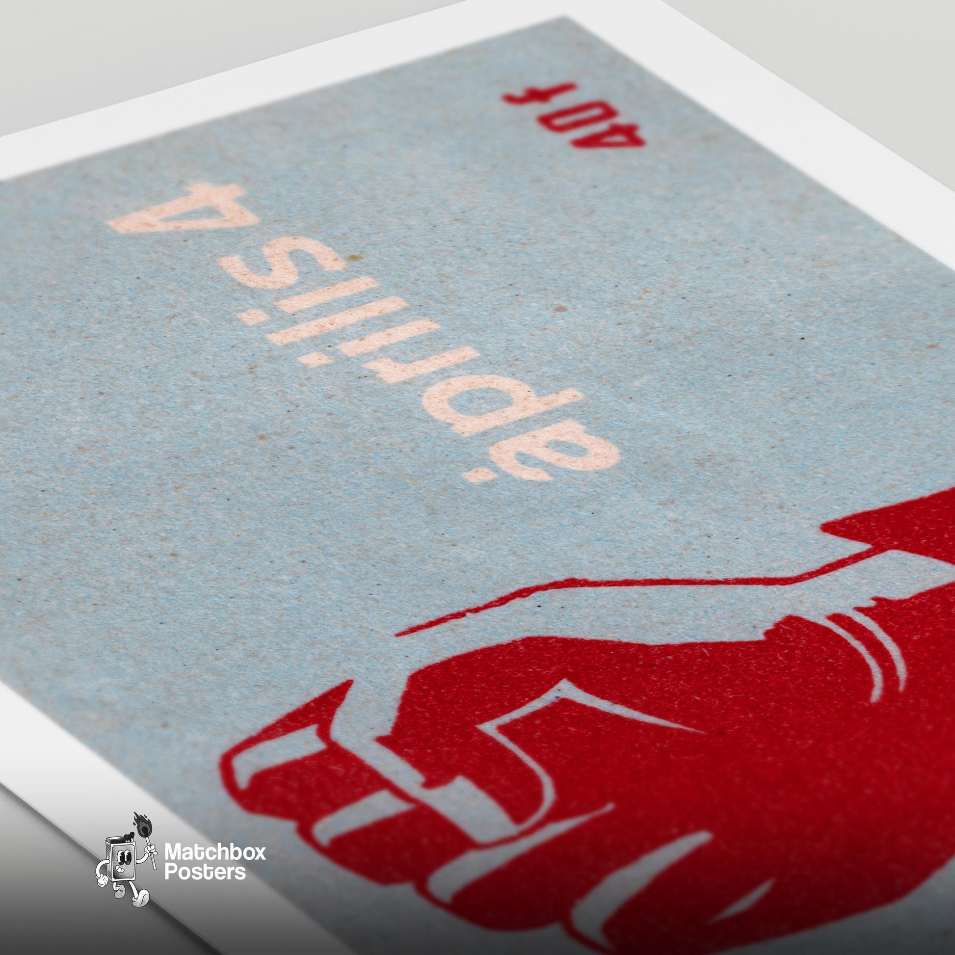 Red Clenched Fist - vintage matchbox label print - close-up detail