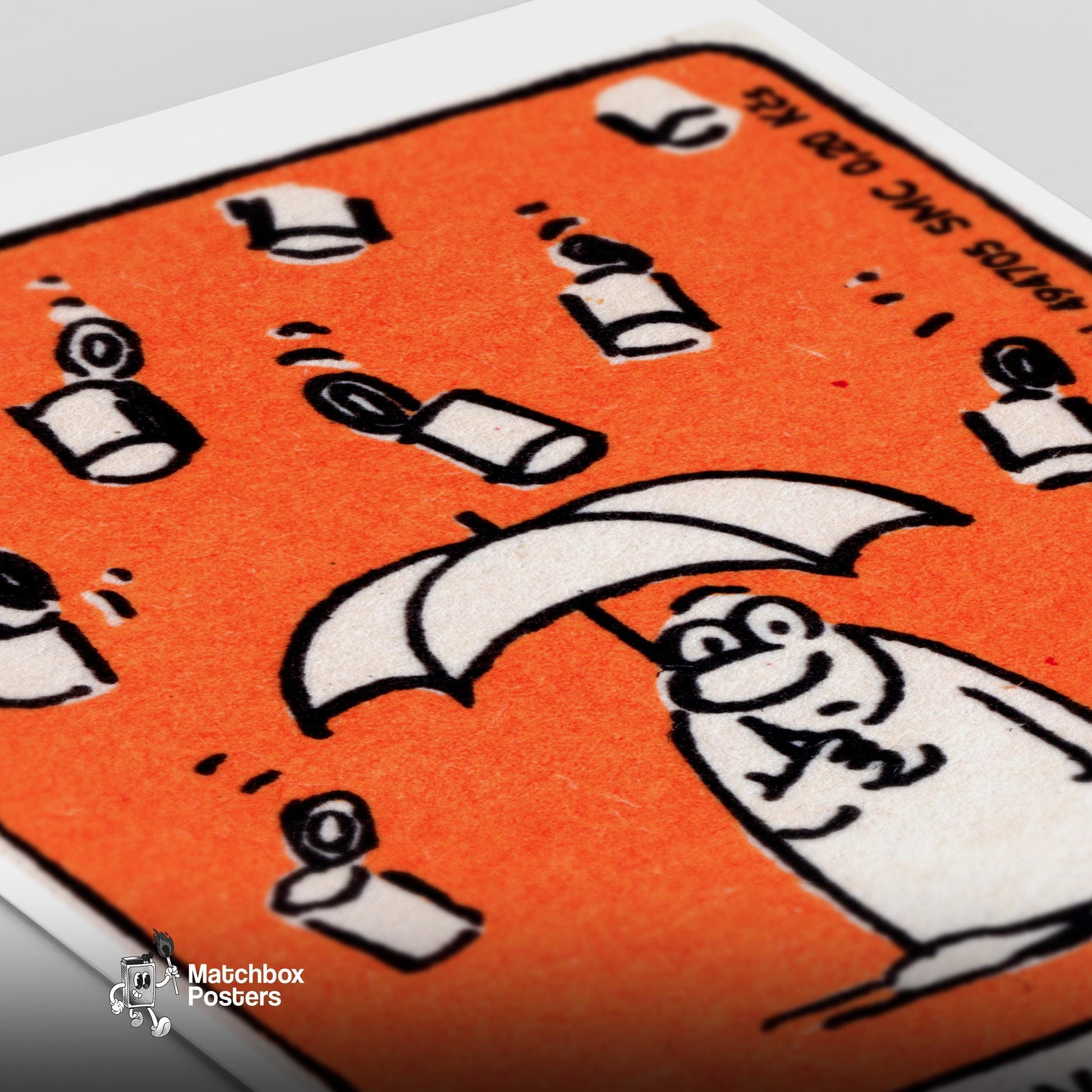 Raining Trash - vintage matchbox label print - close-up detail