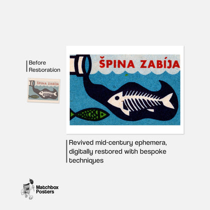 Pollution Kills Fish - vintage matchbox label print - framed wall art preview
