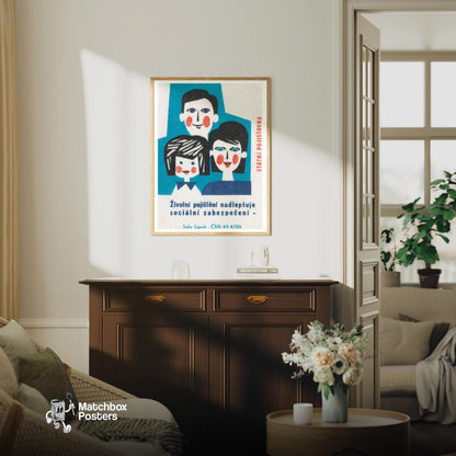 Family Life Insurance - vintage matchbox label print - living room mockup