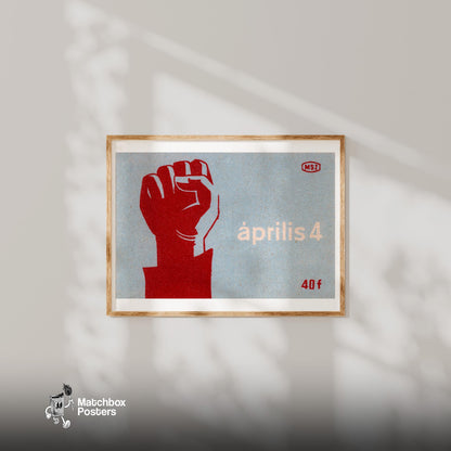 Red Clenched Fist - vintage matchbox label print - bedroom mockup