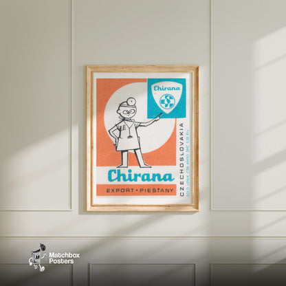Cartoon Doctor - vintage matchbox label print - bedroom mockup