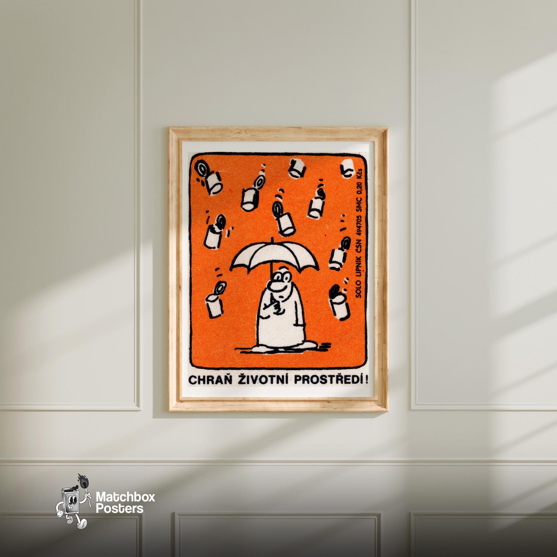 Raining Trash - vintage matchbox label print - bedroom mockup
