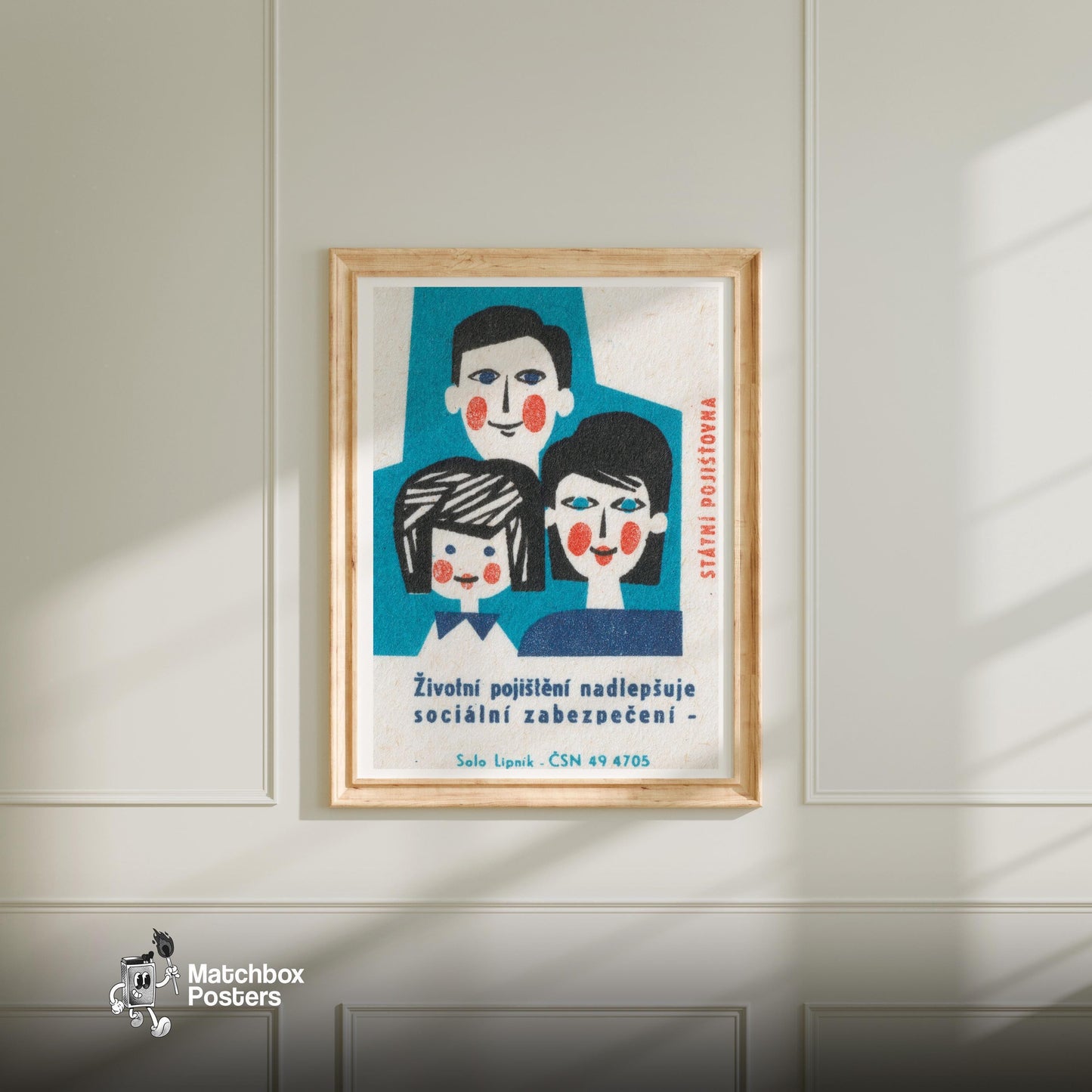 Family Life Insurance - vintage matchbox label print - bedroom mockup