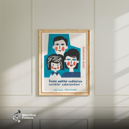 Family Life Insurance - vintage matchbox label print - bedroom mockup