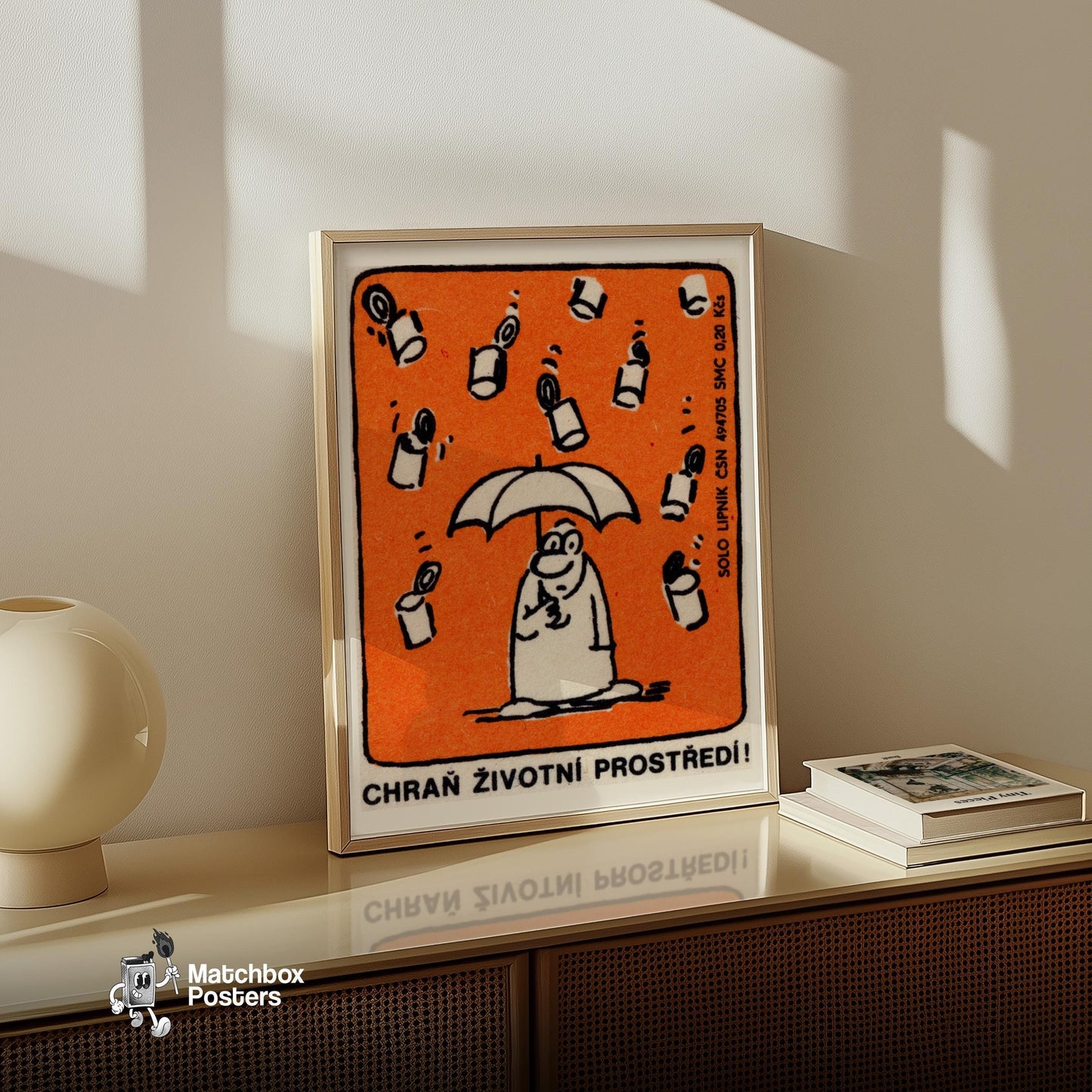 Raining Trash - vintage matchbox label print - size comparison