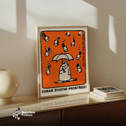 Raining Trash - vintage matchbox label print - size comparison
