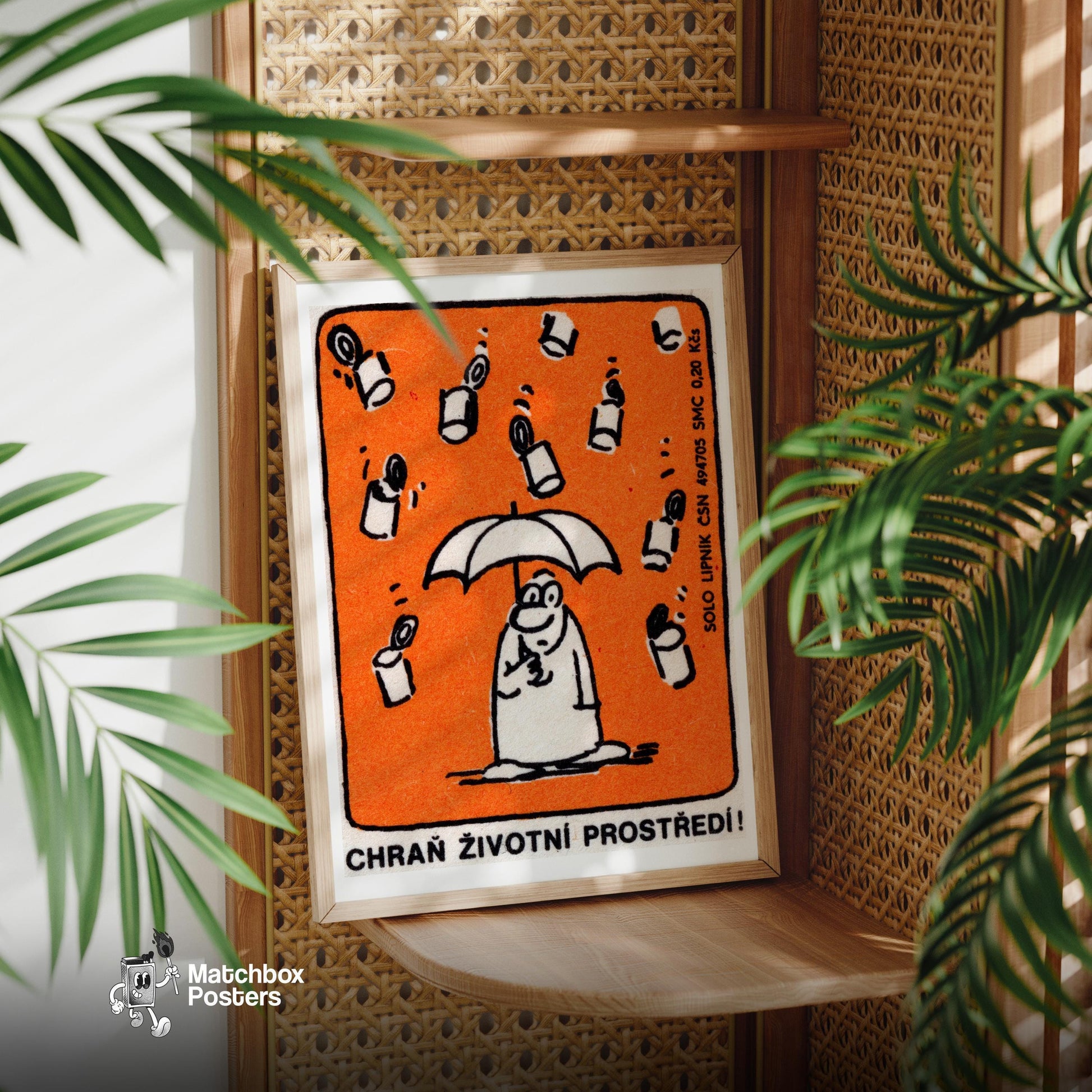 Raining Trash - vintage matchbox label print - office wall
