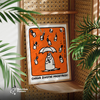 Raining Trash - vintage matchbox label print - office wall