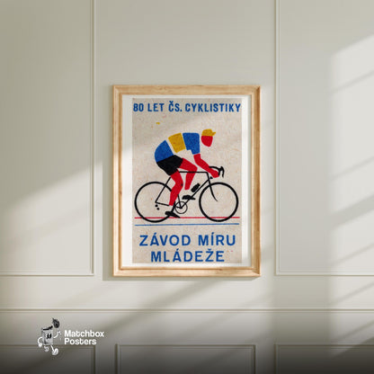 Cyclist - vintage matchbox label print - bedroom mockup