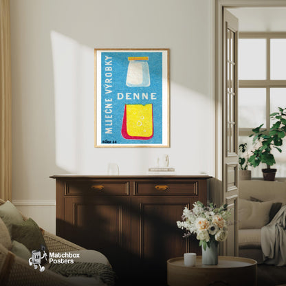 Illustration Of A Milk Jar - vintage matchbox label print - living room mockup