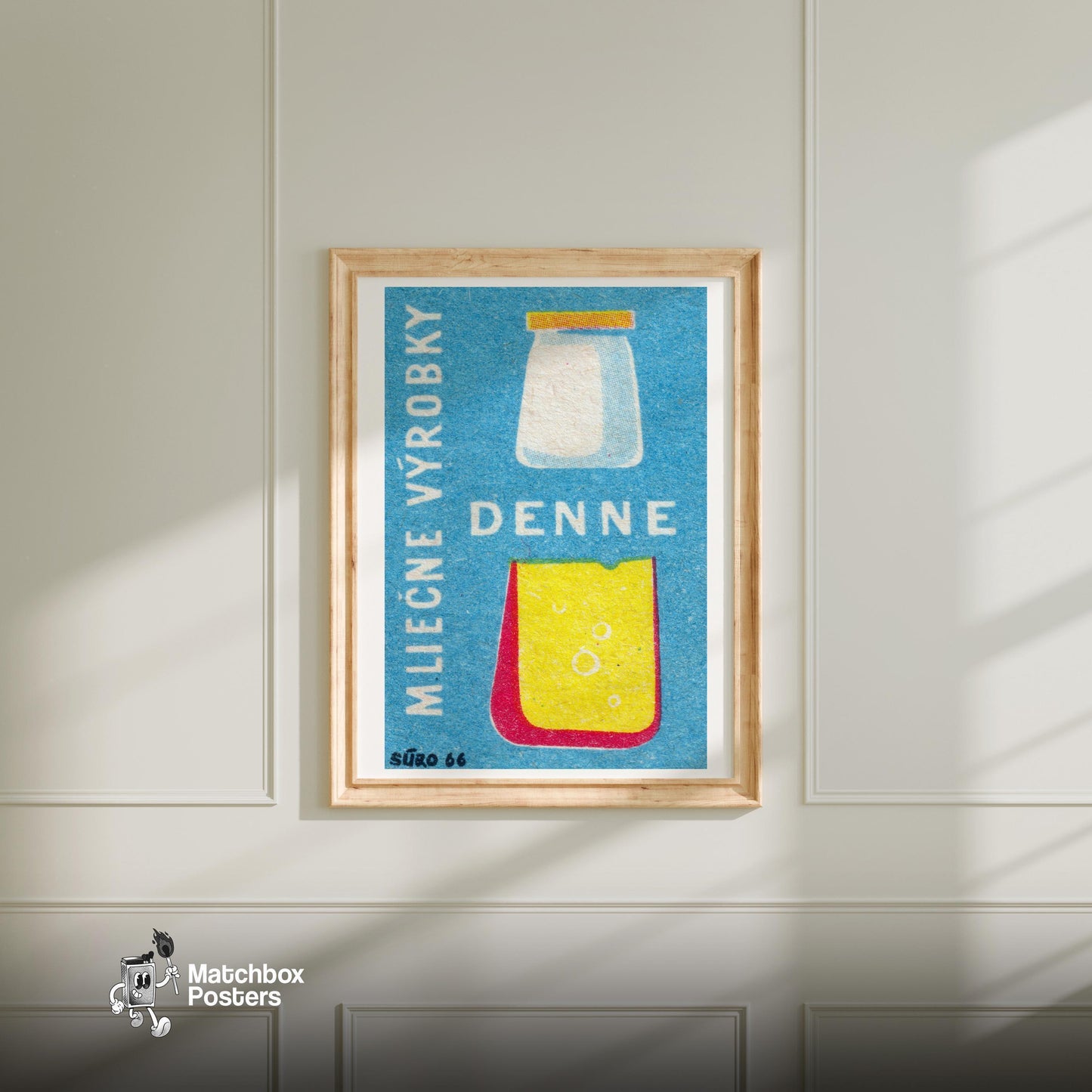 Illustration Of A Milk Jar - vintage matchbox label print - bedroom mockup