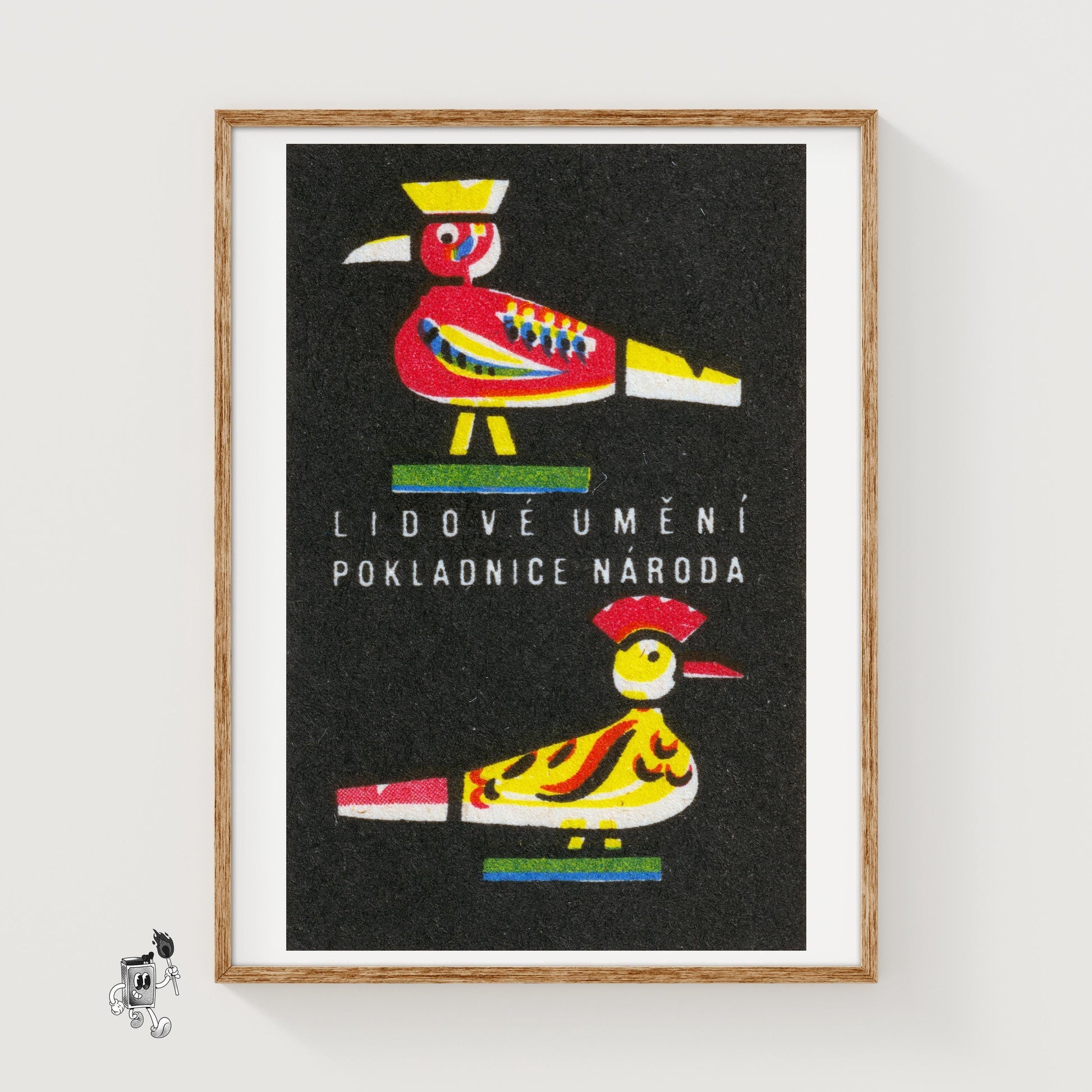 Folk Birds - vintage matchbox label print