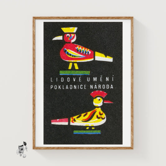 Folk Birds - vintage matchbox label print