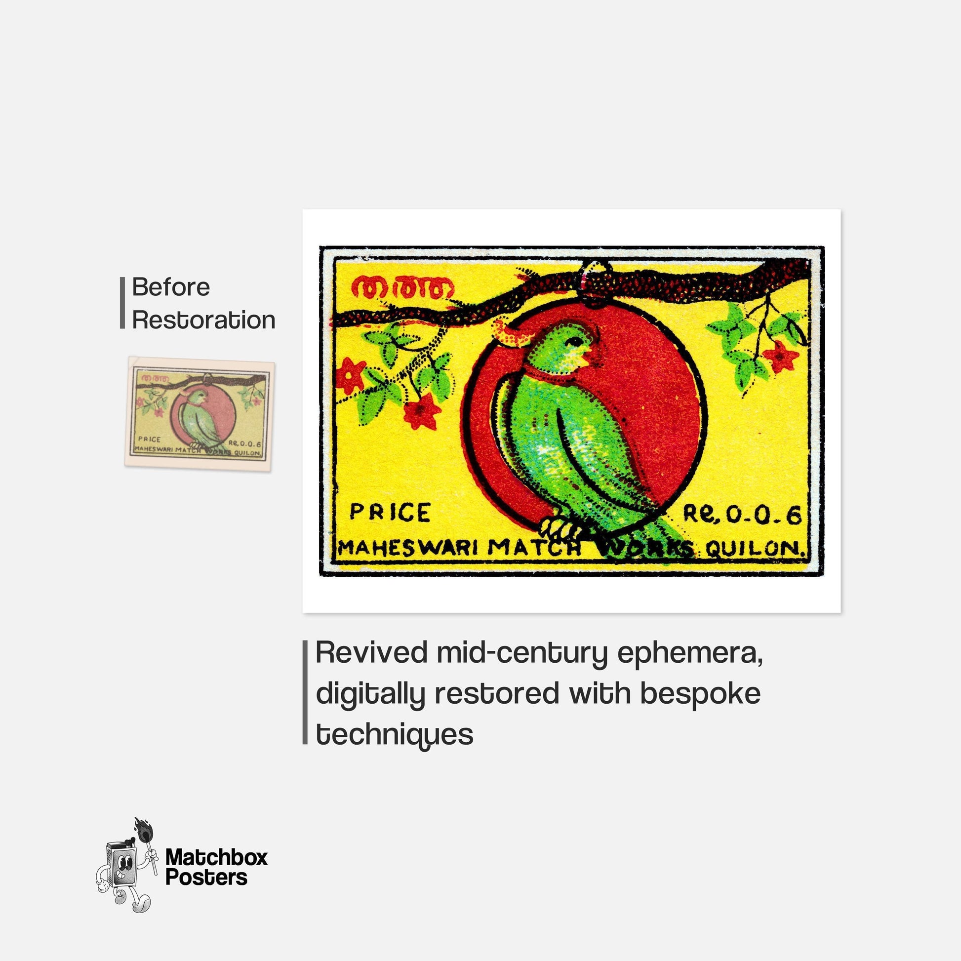 Jamaica Parrot - vintage matchbox label print - framed wall art preview