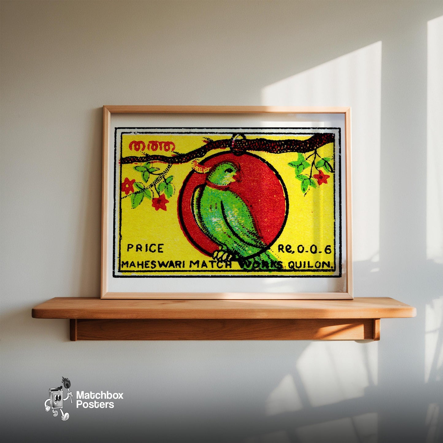 Jamaica Parrot - vintage matchbox label print - size comparison
