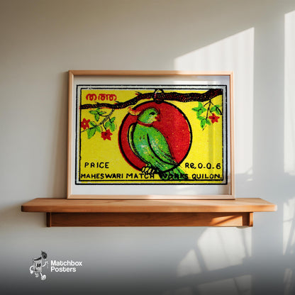 Jamaica Parrot - vintage matchbox label print - size comparison