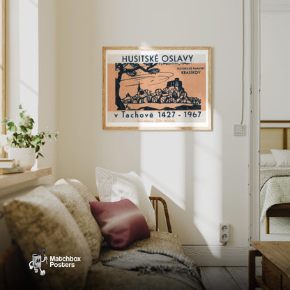 Hussite Celebration - vintage matchbox label print - living room mockup