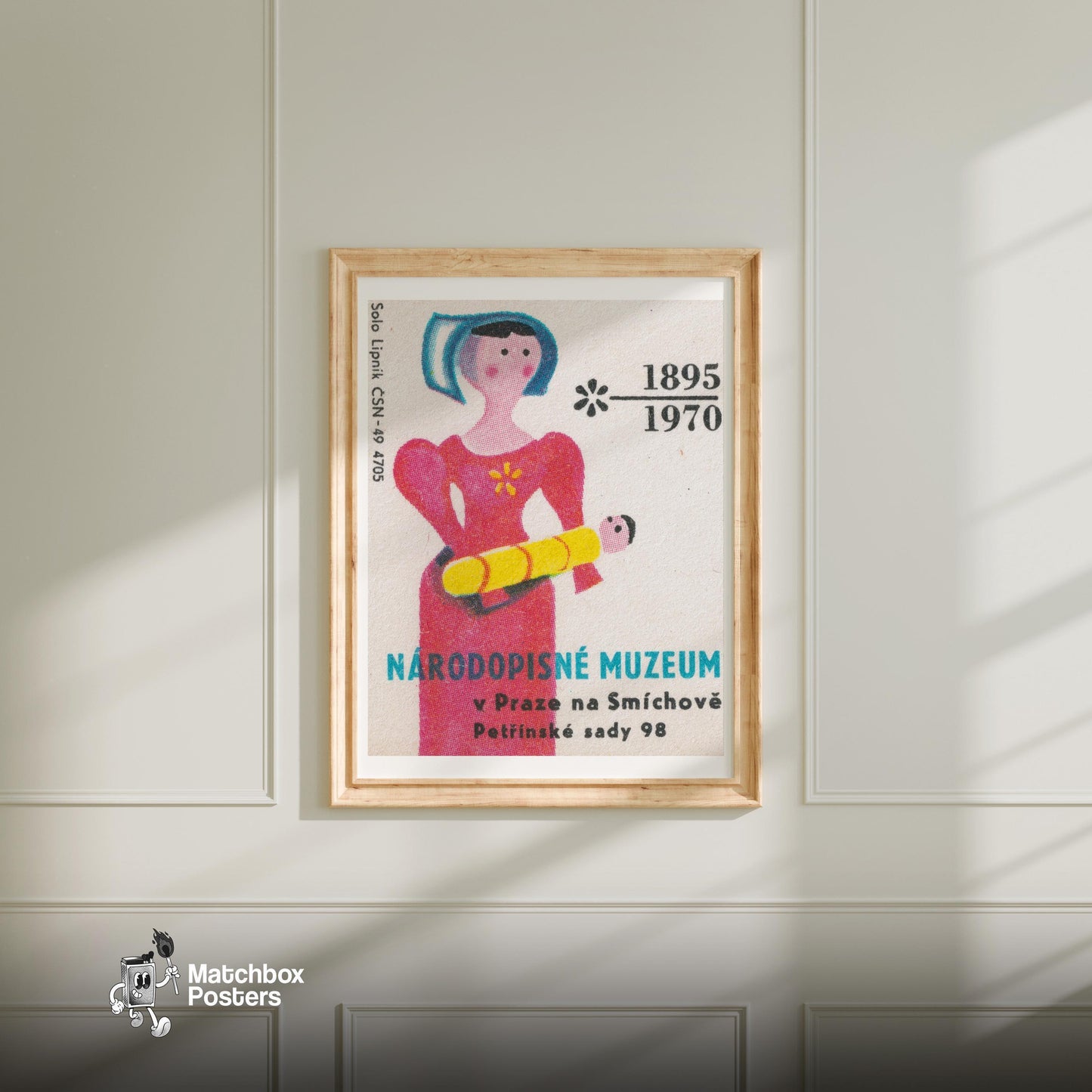 Traditional Woman - vintage matchbox label print - bedroom mockup