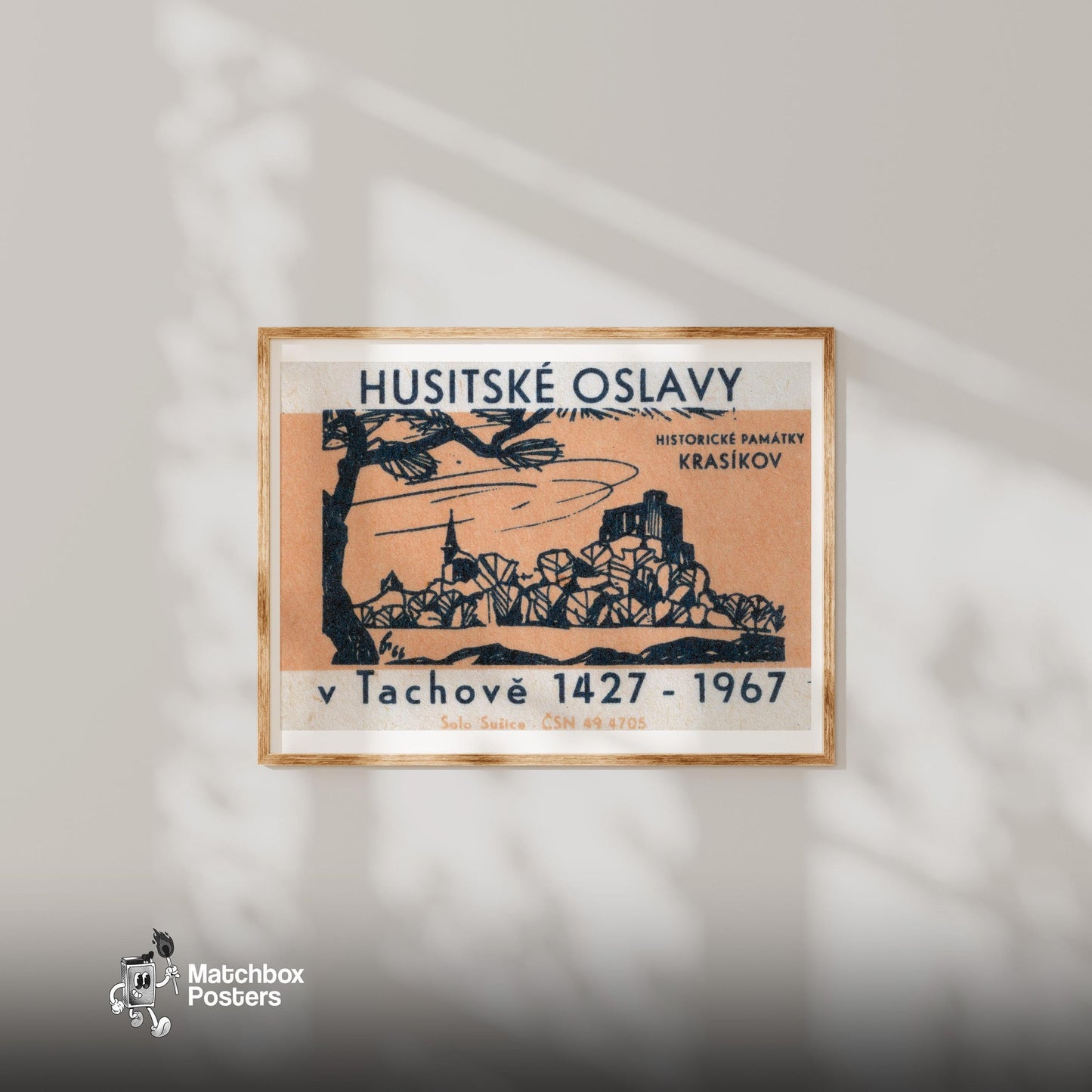 Hussite Celebration - vintage matchbox label print - bedroom mockup