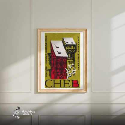 Red House - vintage matchbox label print - bedroom mockup