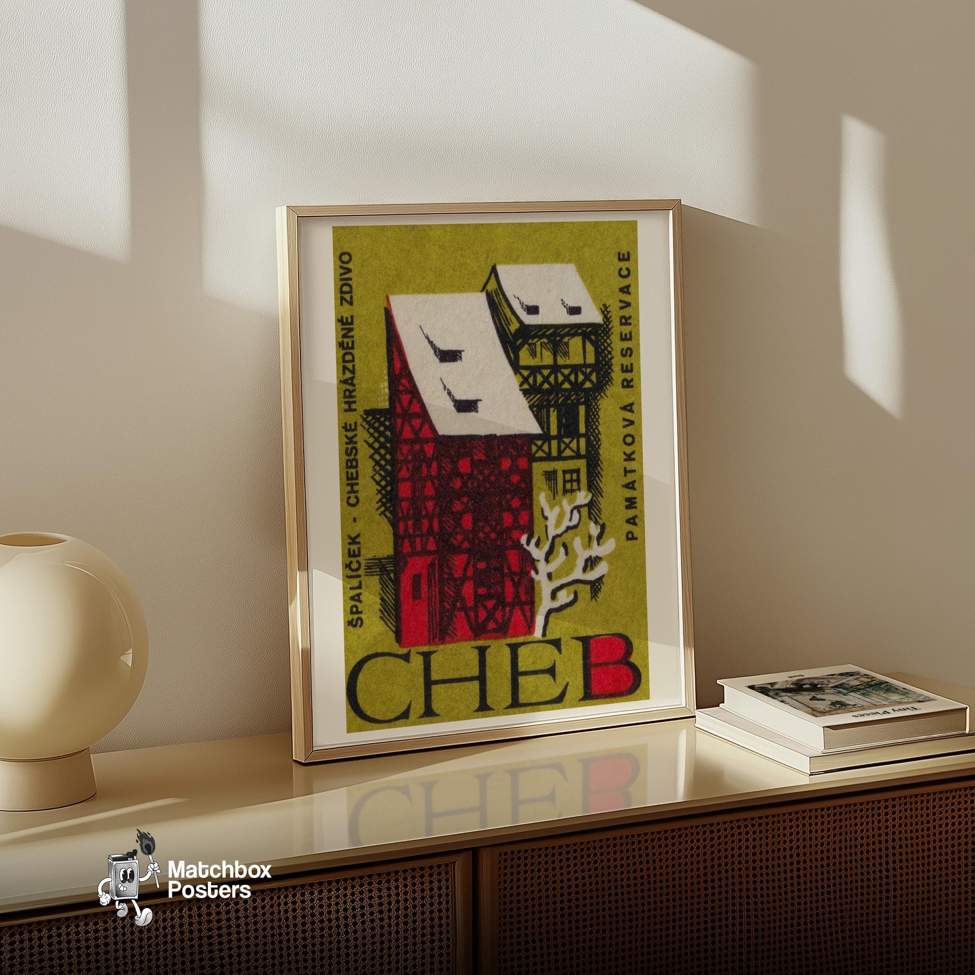 Red House - vintage matchbox label print - size comparison