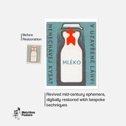 Milk Bottle - vintage matchbox label print - framed wall art preview