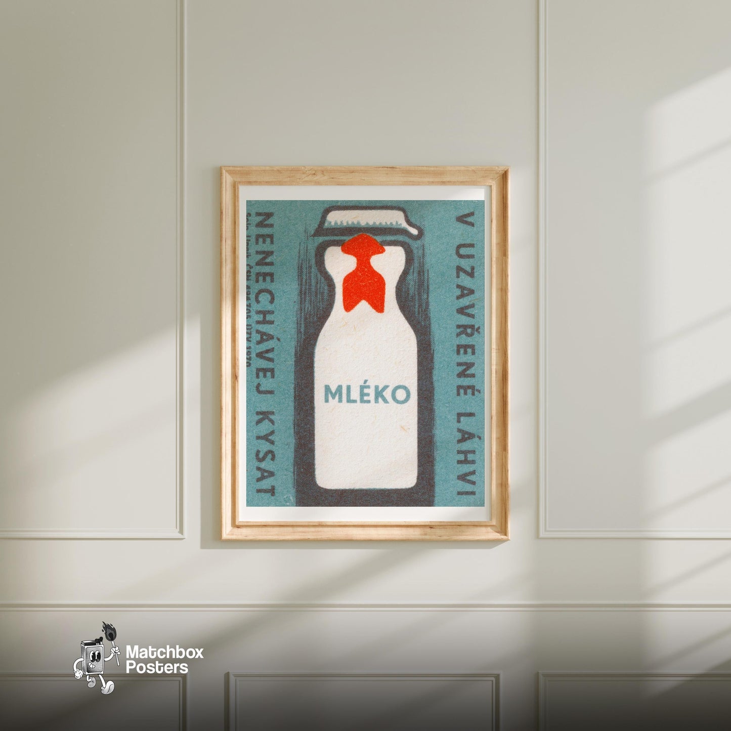 Milk Bottle - vintage matchbox label print - bedroom mockup