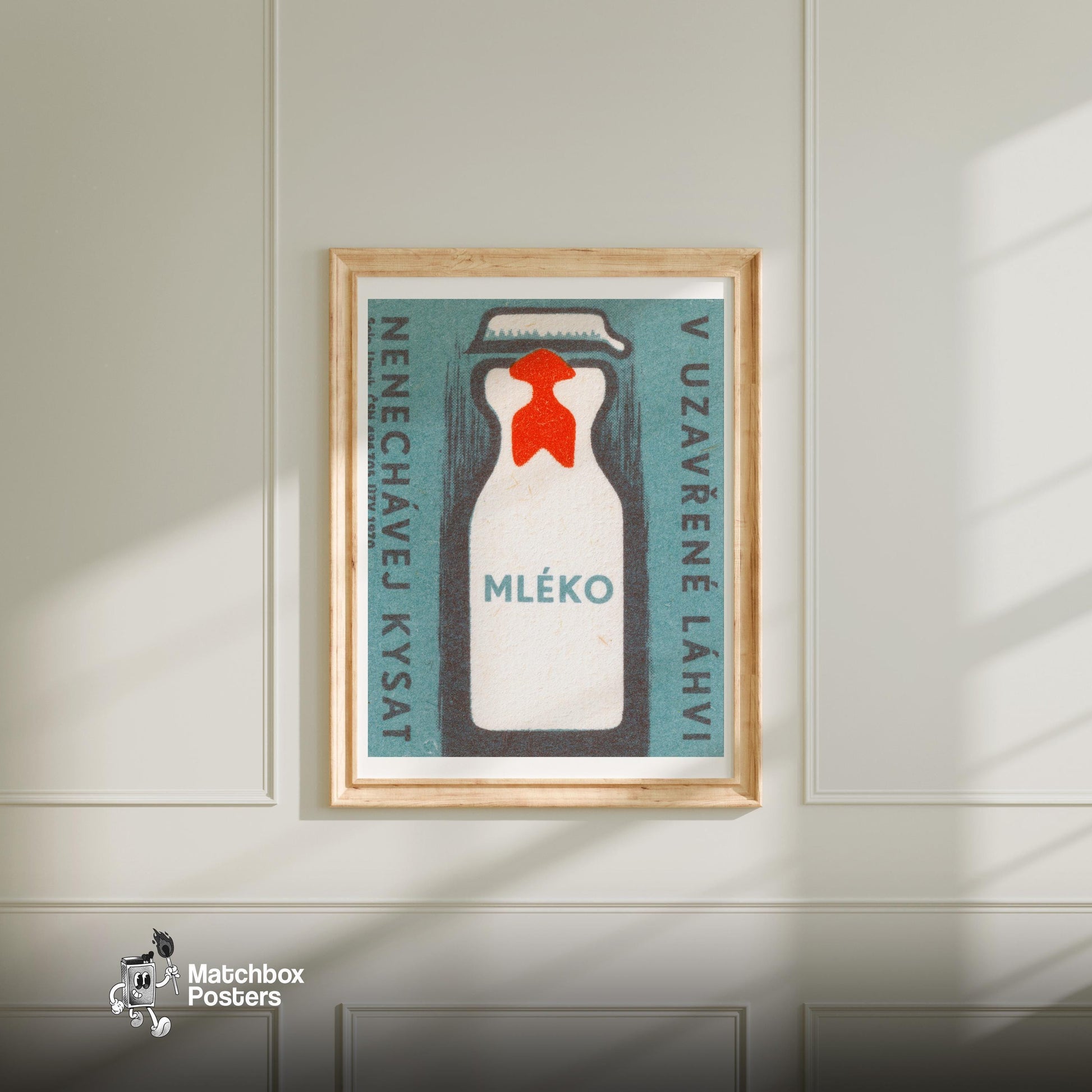 Milk Bottle - vintage matchbox label print - bedroom mockup