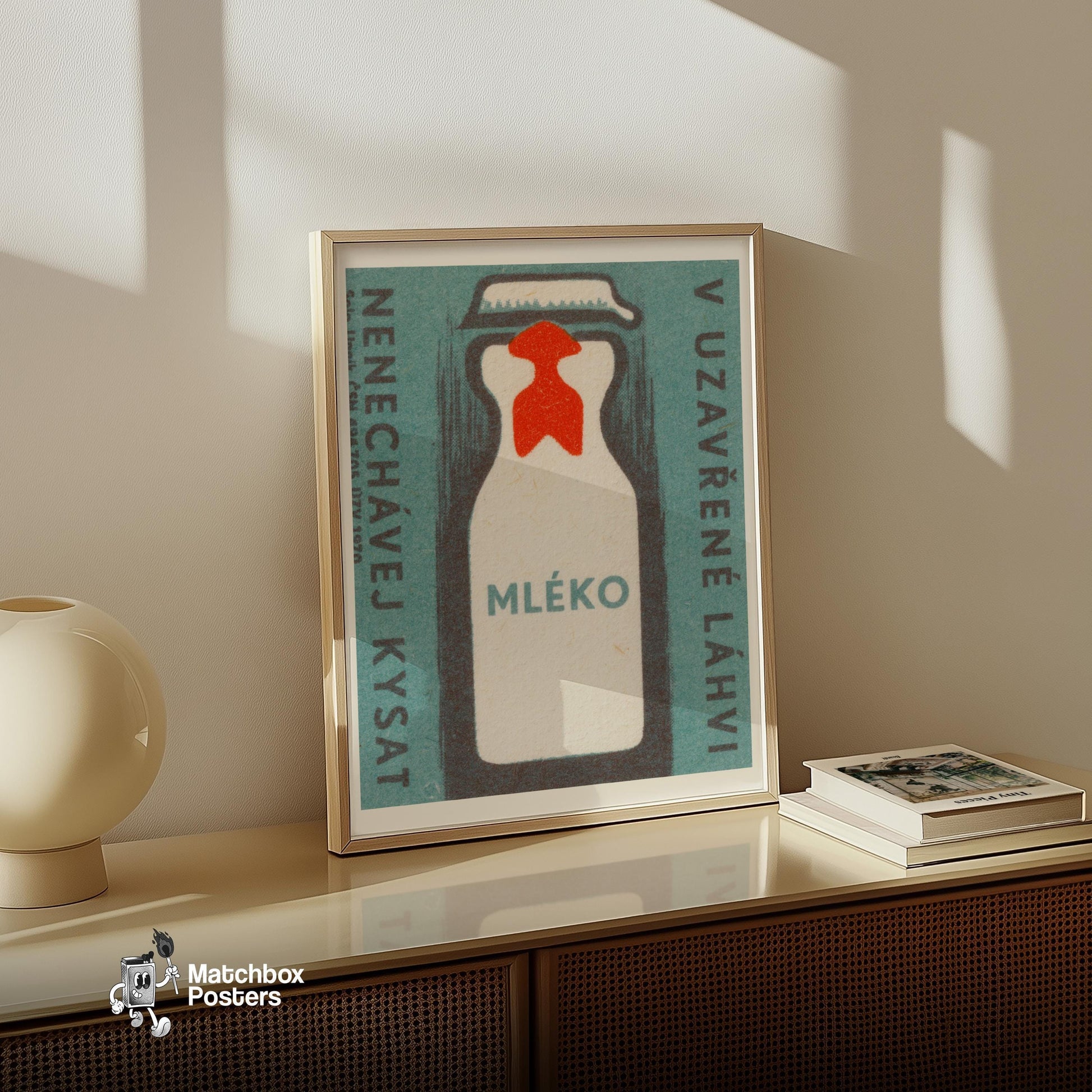 Milk Bottle - vintage matchbox label print - size comparison