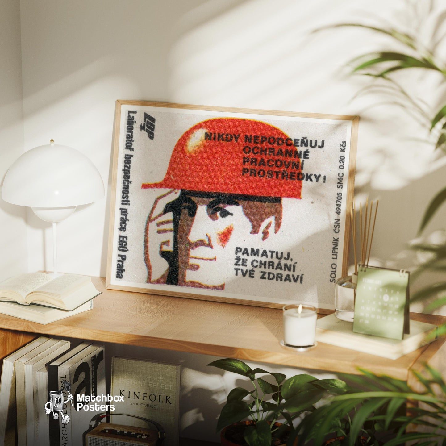Safety Helmet - vintage matchbox label print - office wall