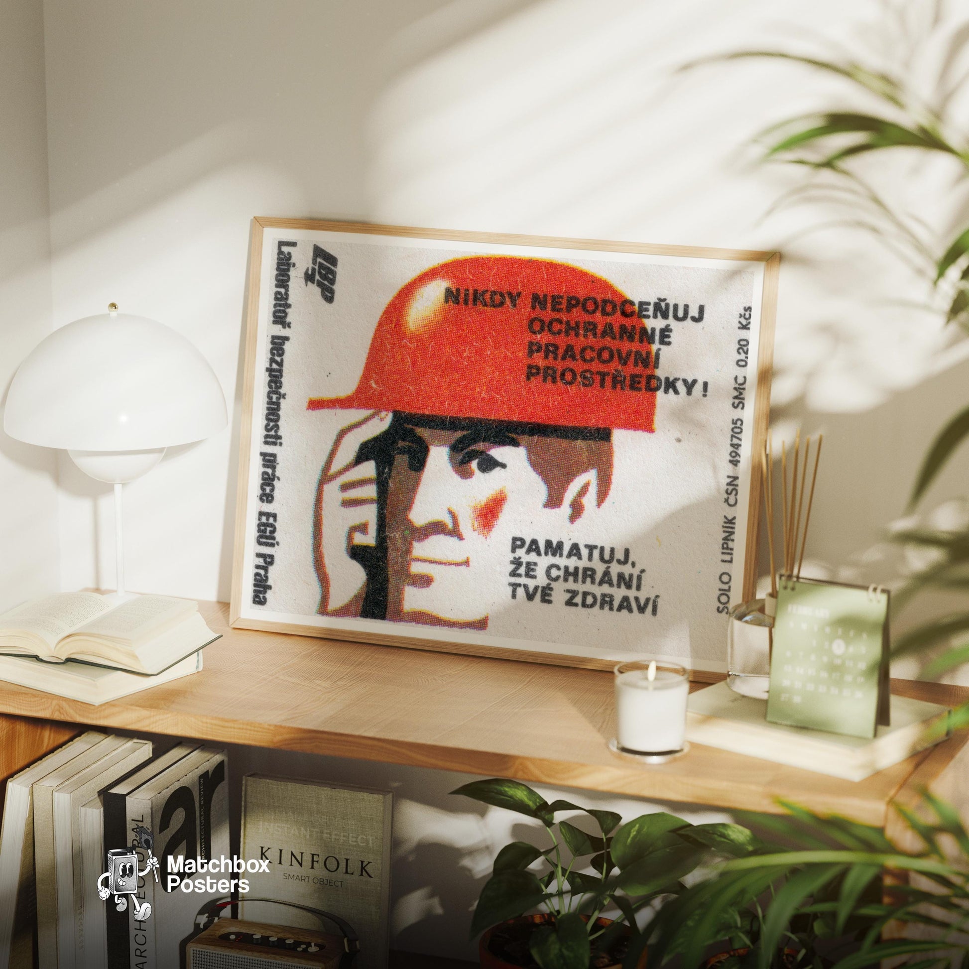 Safety Helmet - vintage matchbox label print - office wall