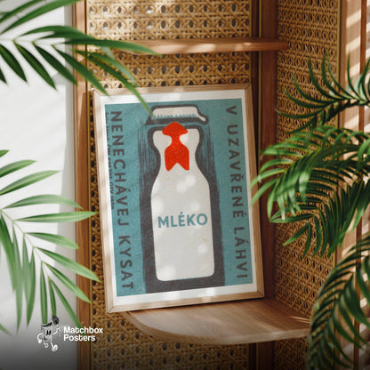 Milk Bottle - vintage matchbox label print - office wall