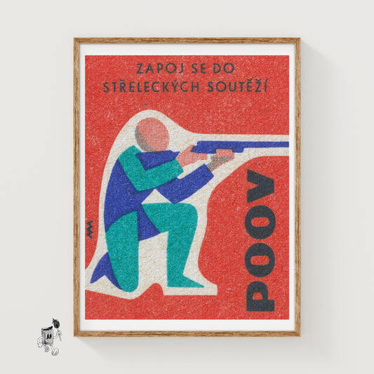 Kneeling Shooter - vintage matchbox label print