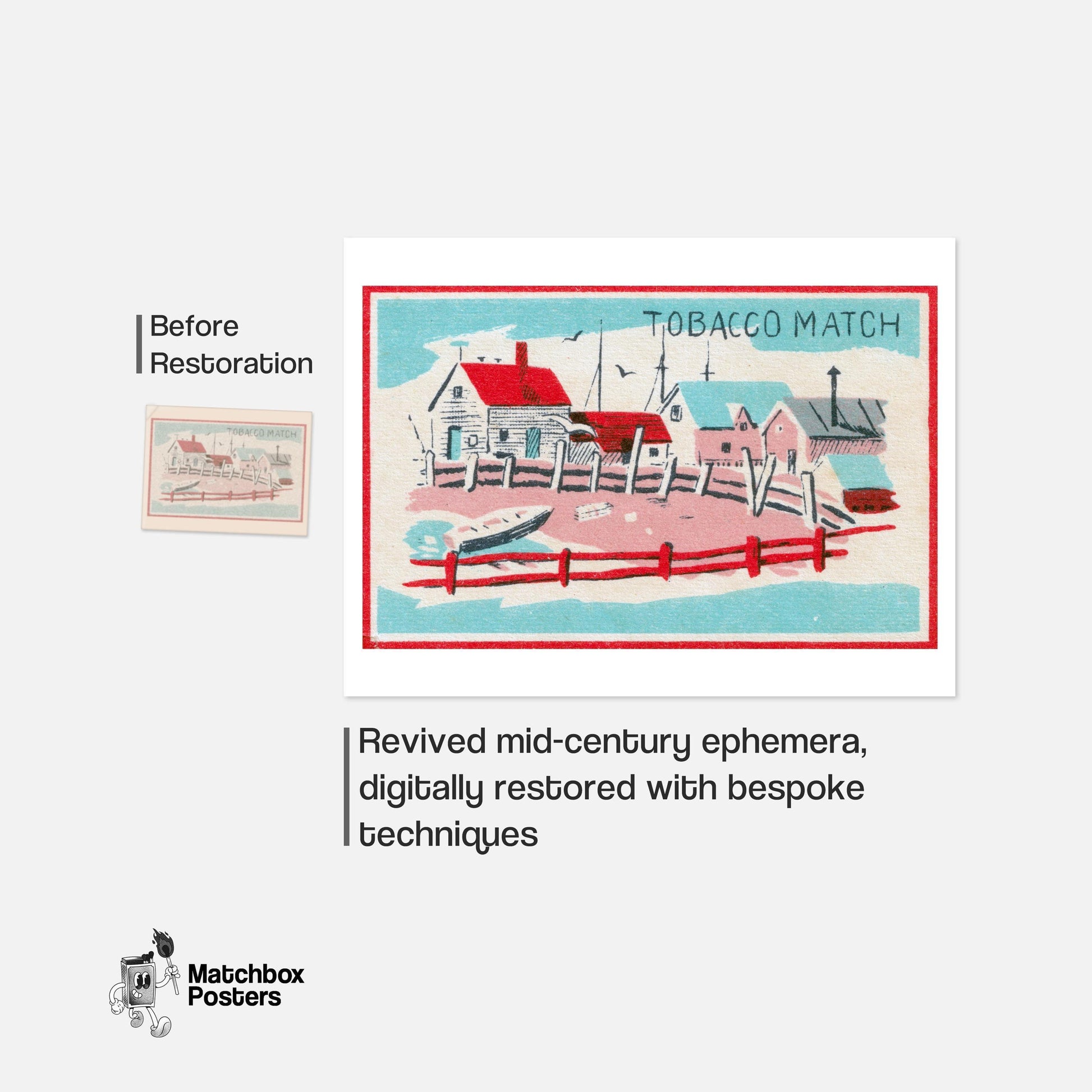 Seaside Tobacco Match - vintage matchbox label print - framed wall art preview