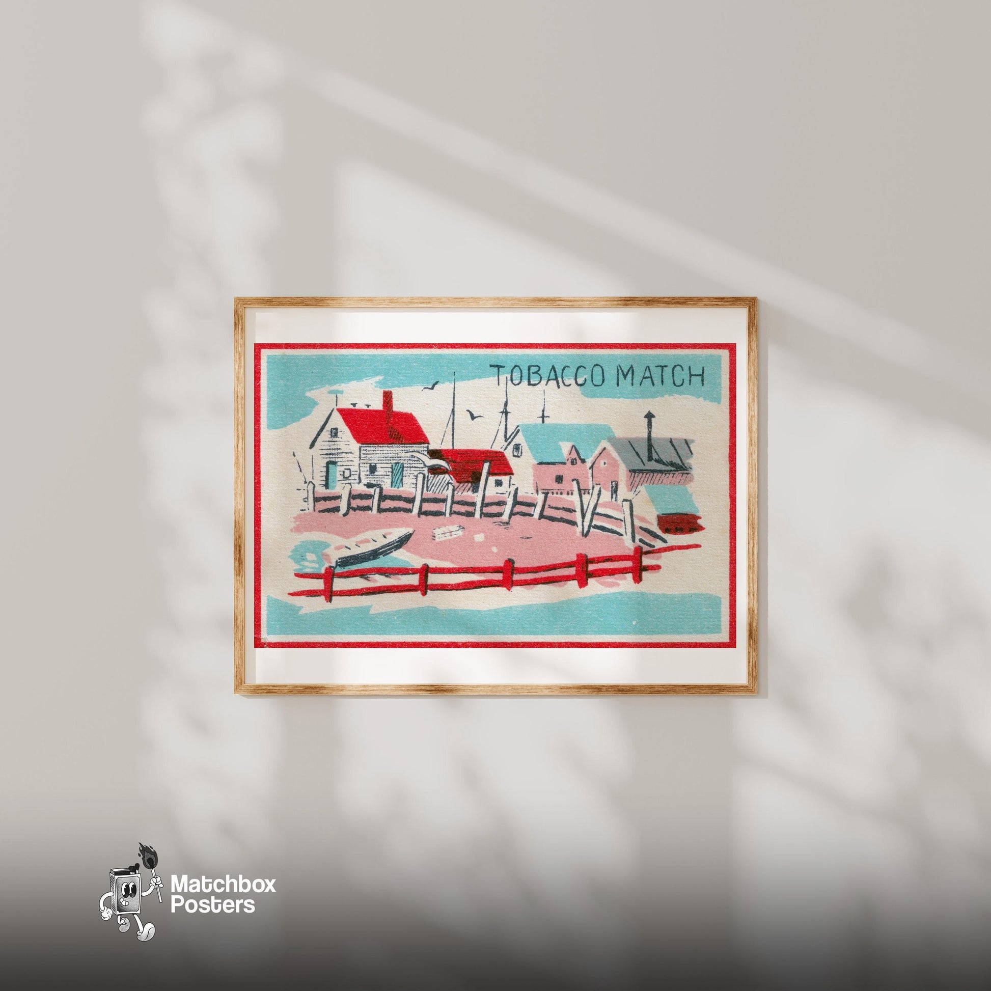 Seaside Tobacco Match - vintage matchbox label print - bedroom mockup
