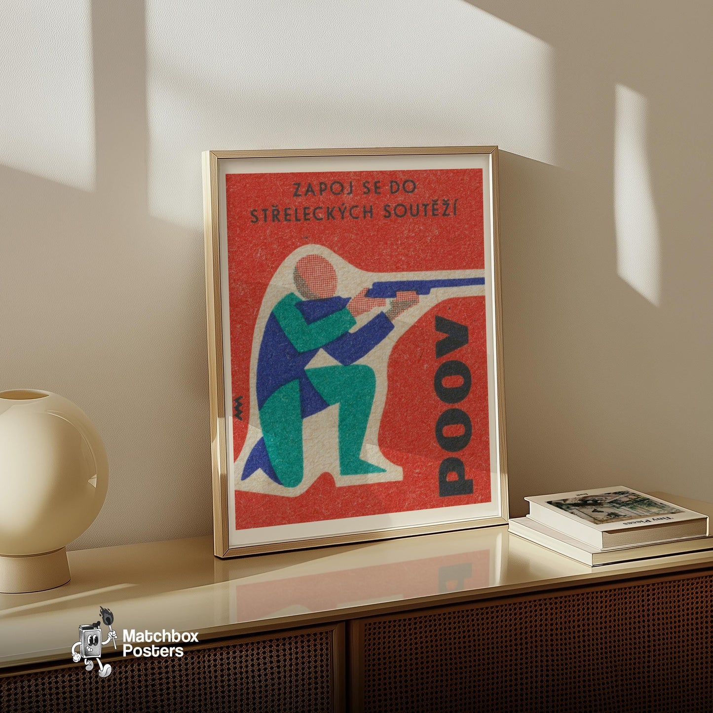 Kneeling Shooter - vintage matchbox label print - size comparison