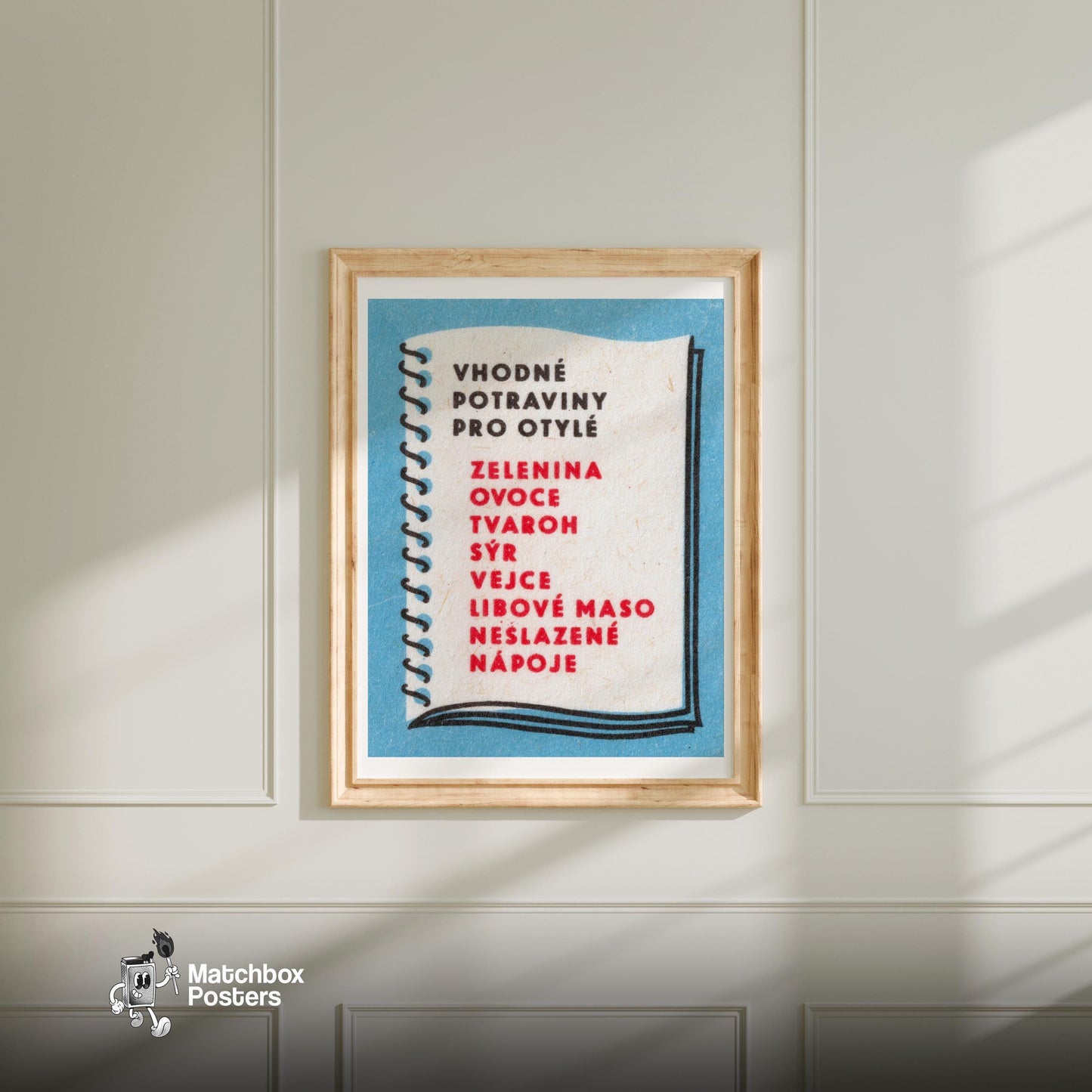 Text Czechoslovakia Mid-Century Matchbox Label - vintage matchbox label print - bedroom mockup