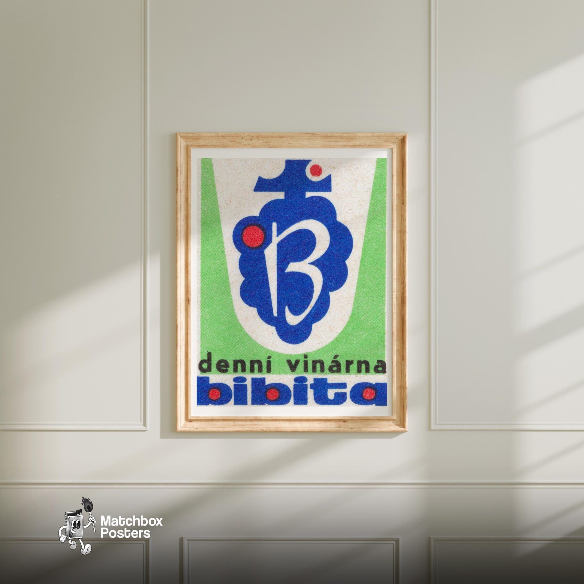 Blue Grape Wine Bar - vintage matchbox label print - bedroom mockup