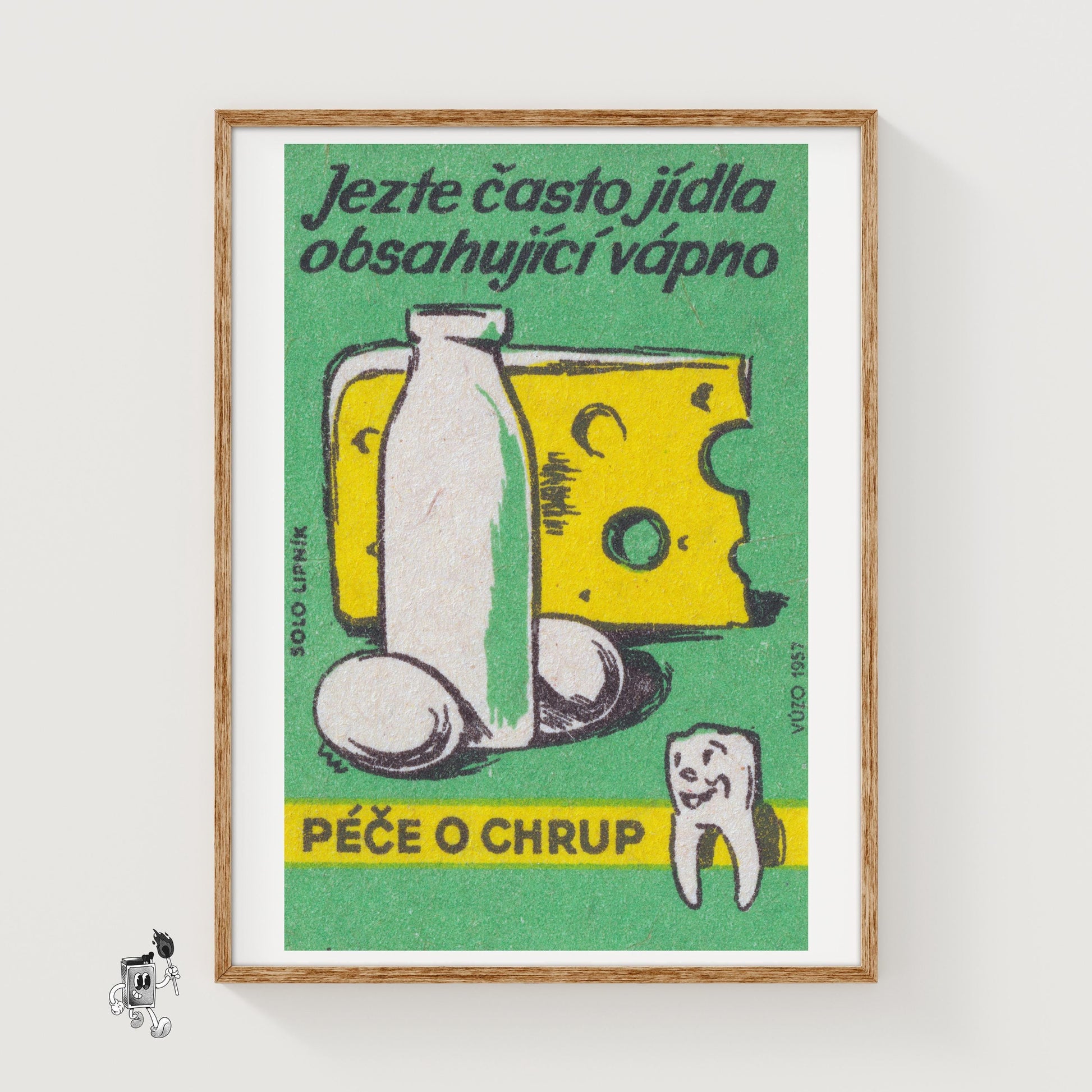Eggs, Milk and Cheese - vintage matchbox label print