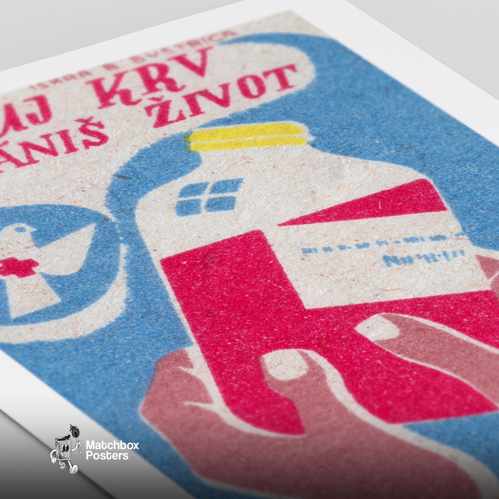 Blood Donation - vintage matchbox label print - close-up detail