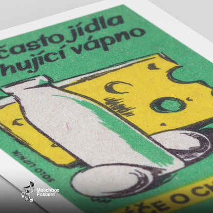 Eggs, Milk and Cheese - vintage matchbox label print - close-up detail