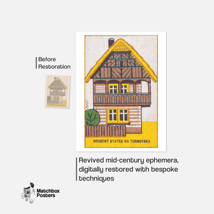 Log Farmhouse - vintage matchbox label print - framed wall art preview