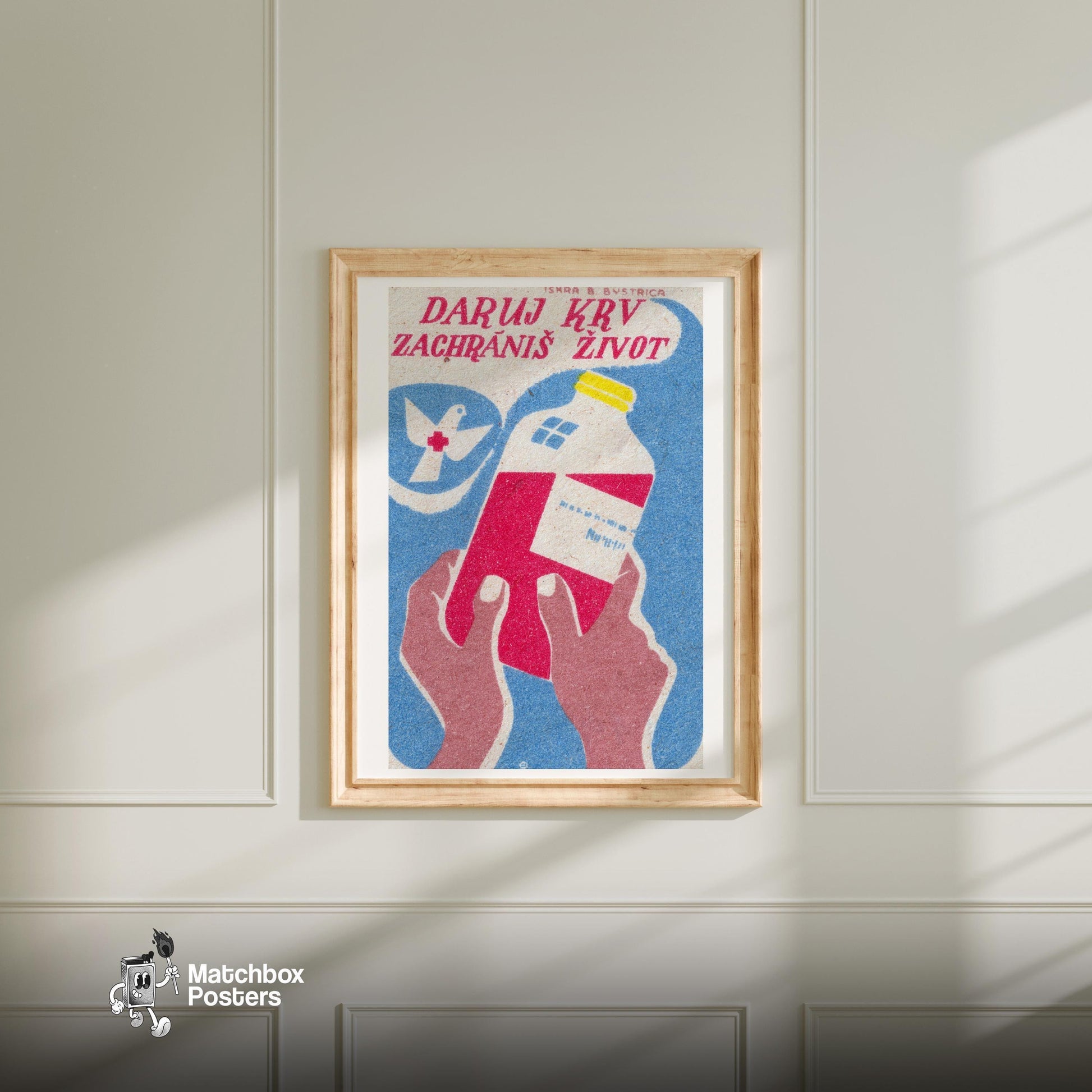 Blood Donation - vintage matchbox label print - bedroom mockup