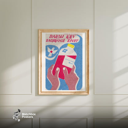 Blood Donation - vintage matchbox label print - bedroom mockup
