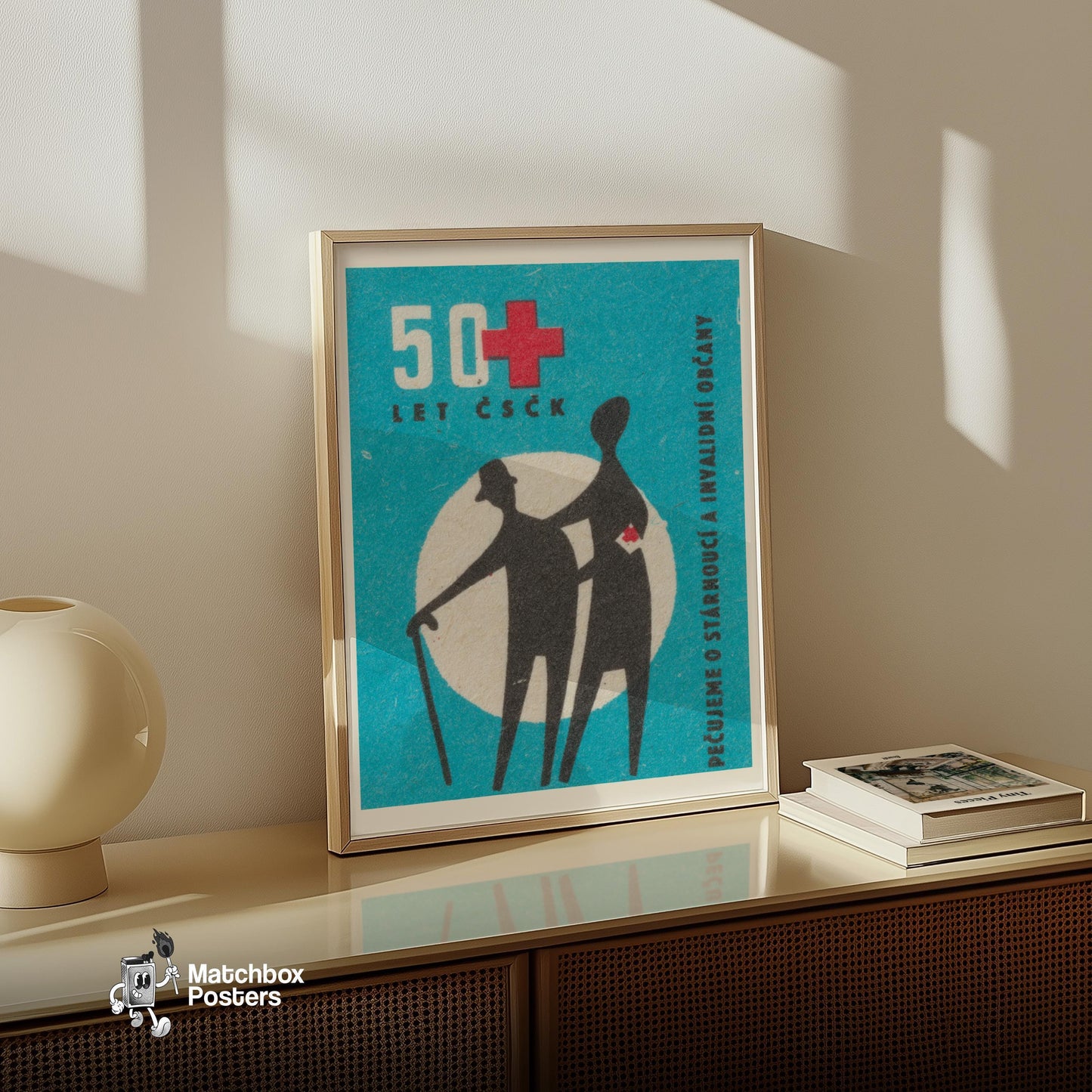 Elderly Care - vintage matchbox label print - size comparison