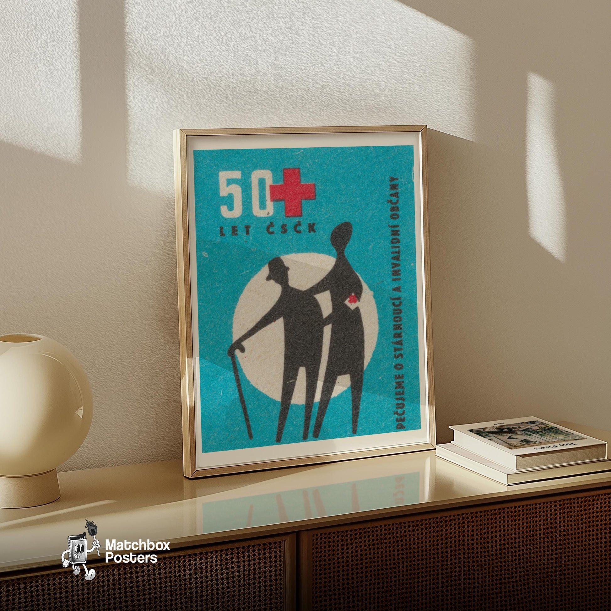 Elderly Care - vintage matchbox label print - size comparison