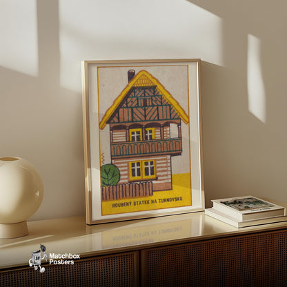 Log Farmhouse - vintage matchbox label print - size comparison