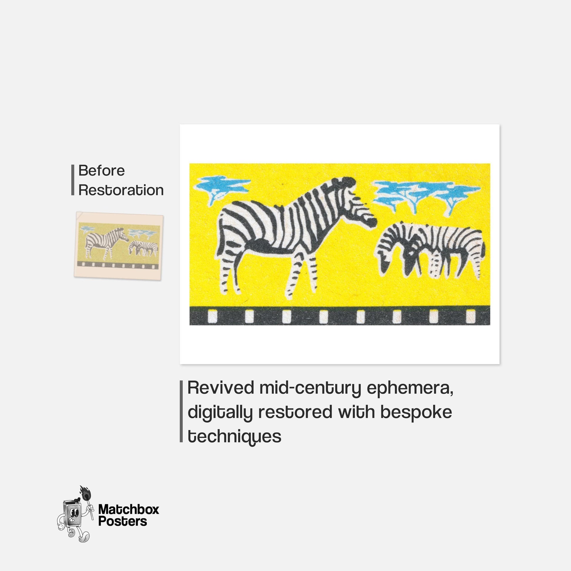 Zebras: Vintage - vintage matchbox label print - framed wall art preview