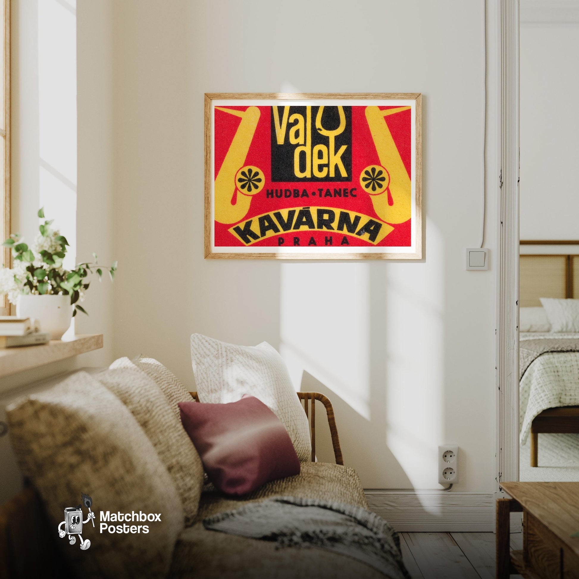 Music and Dance Cafe - vintage matchbox label print - living room mockup